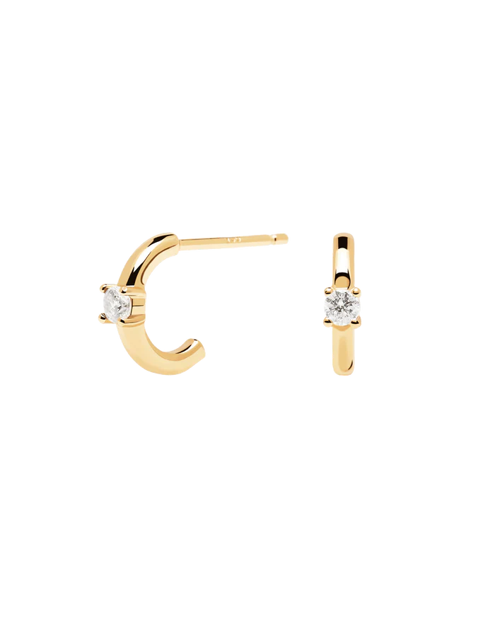 WHITE SOLITARY GOLD/SILVER EARRINGS