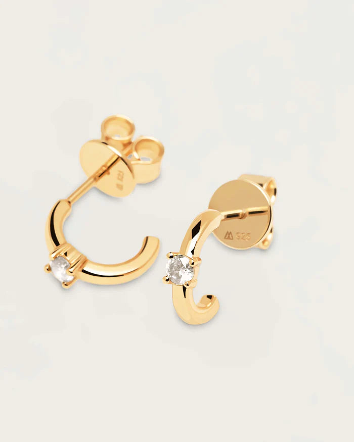 WHITE SOLITARY GOLD/SILVER EARRINGS
