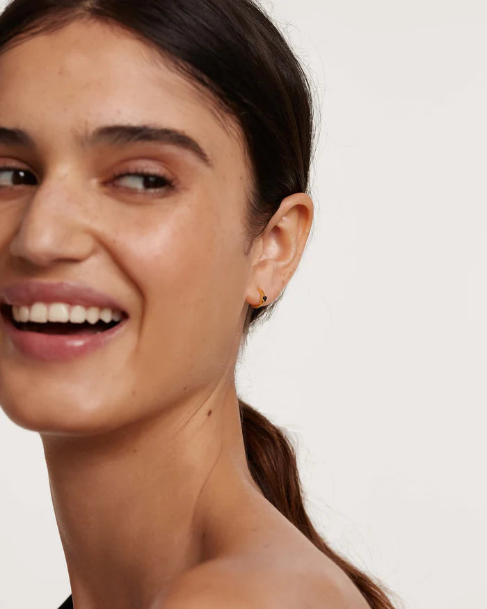 BLACK SOLITARY GOLD/SILVER EARRINGS