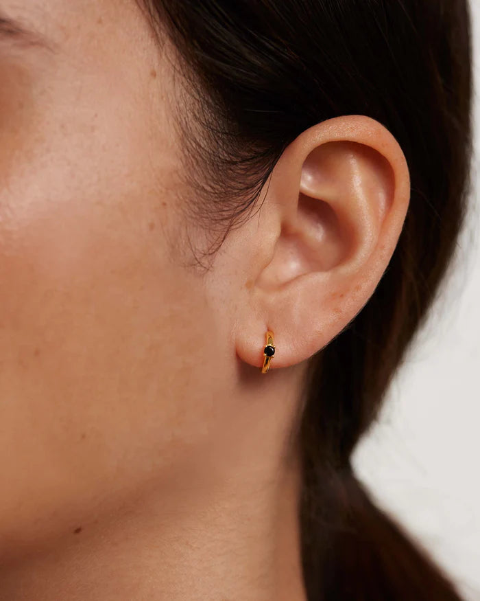 BLACK SOLITARY GOLD/SILVER EARRINGS
