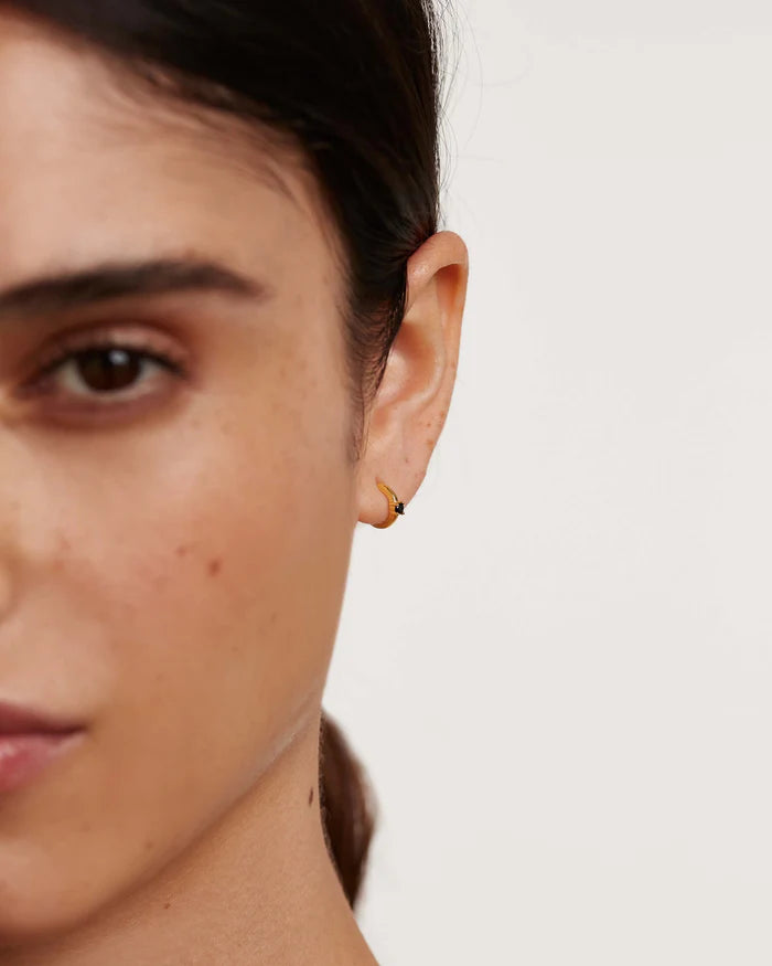 BLACK SOLITARY GOLD/SILVER EARRINGS
