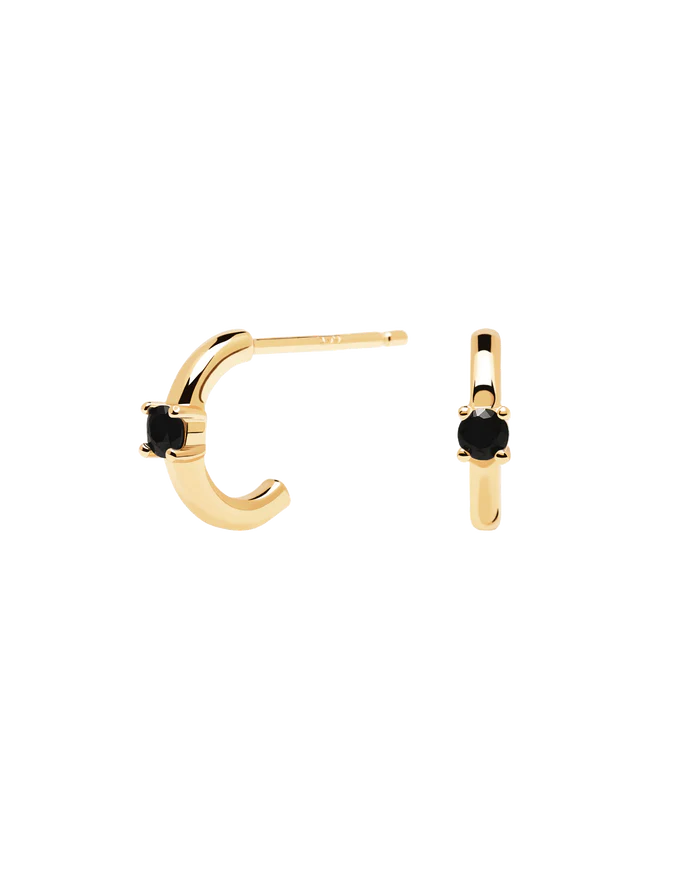 BLACK SOLITARY GOLD/SILVER EARRINGS