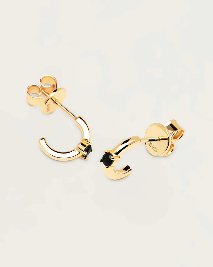 BLACK SOLITARY GOLD/SILVER EARRINGS