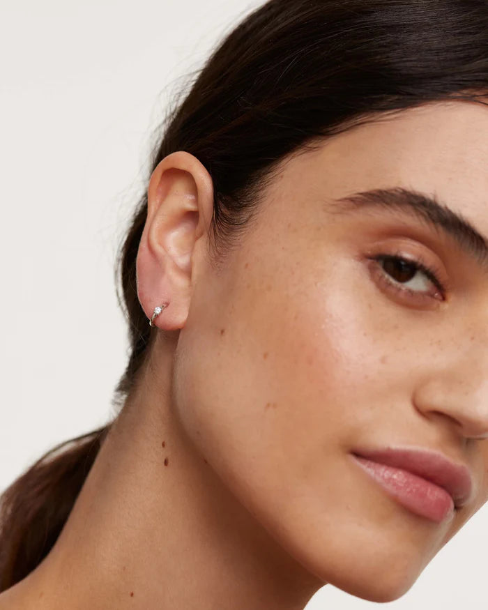 WHITE SOLITARY GOLD/SILVER EARRINGS