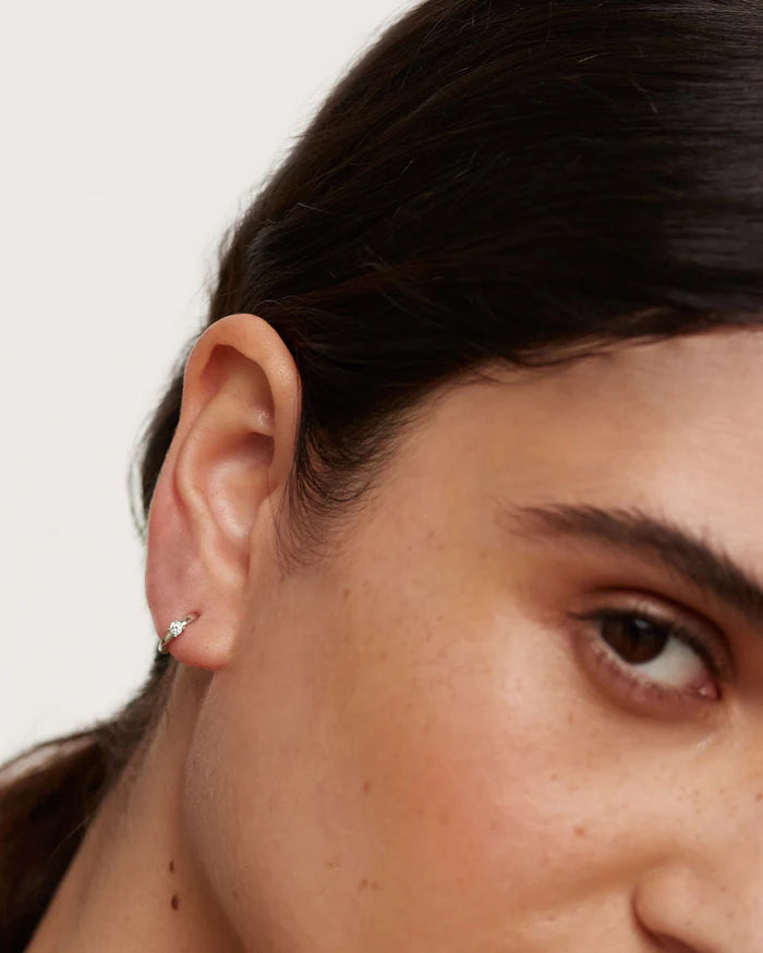WHITE SOLITARY GOLD/SILVER EARRINGS