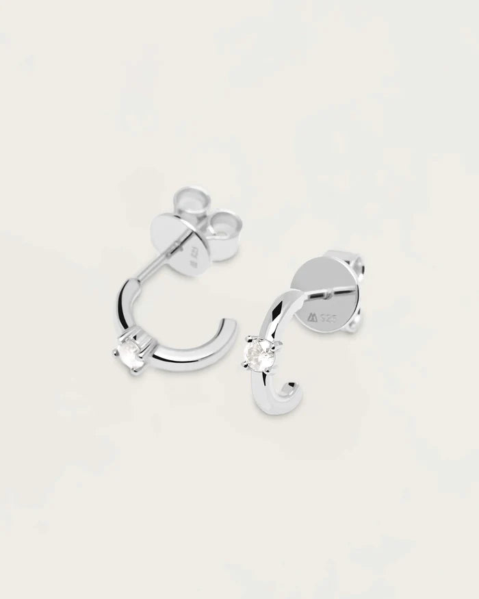 WHITE SOLITARY GOLD/SILVER EARRINGS