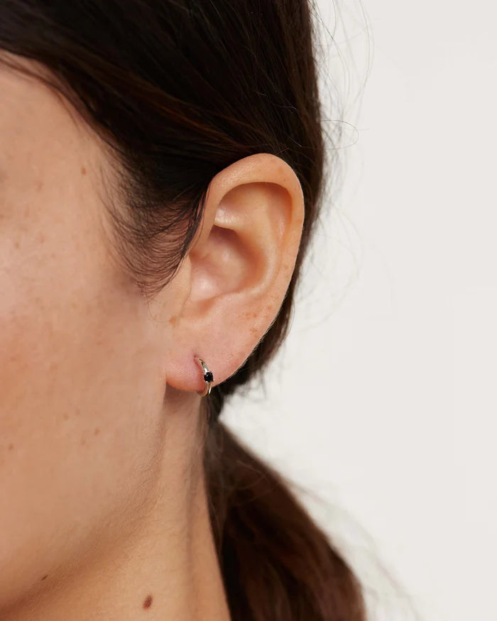 BLACK SOLITARY GOLD/SILVER EARRINGS