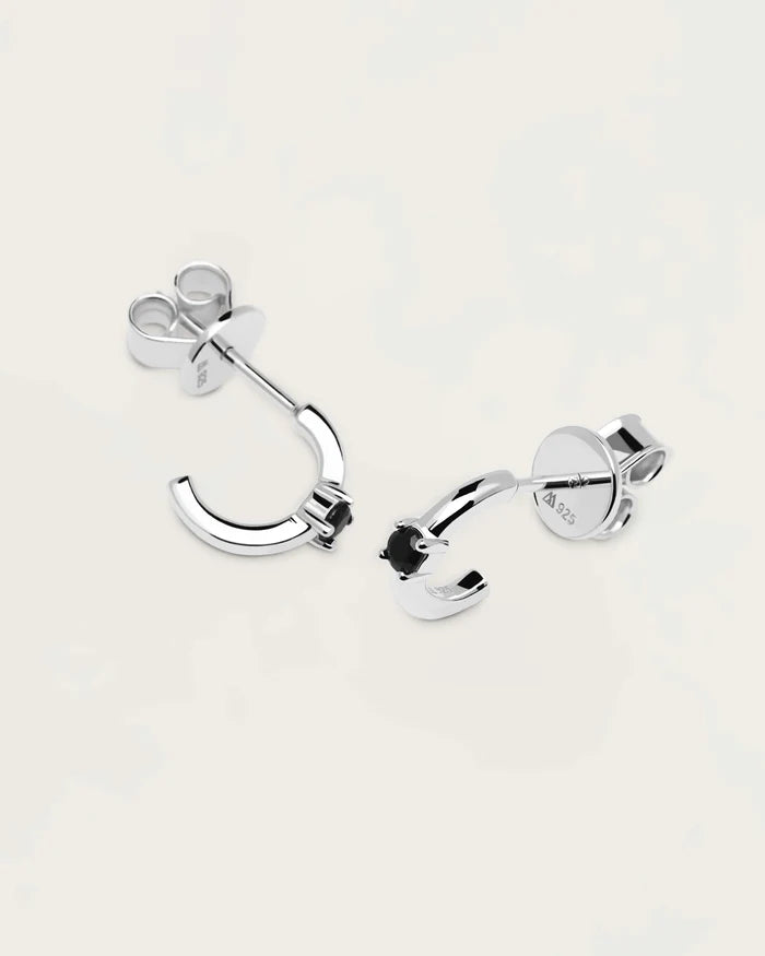 BLACK SOLITARY GOLD/SILVER EARRINGS