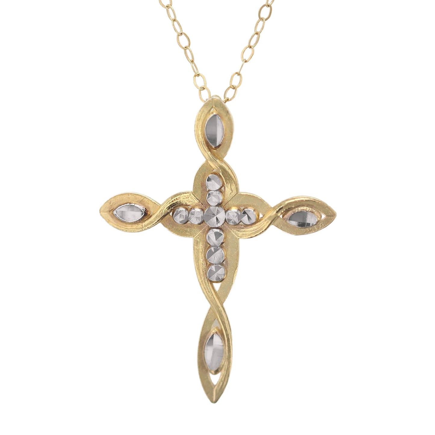 Gold Plated Sterling Silver Diamond Cut Fancy Cross Pendant Necklace