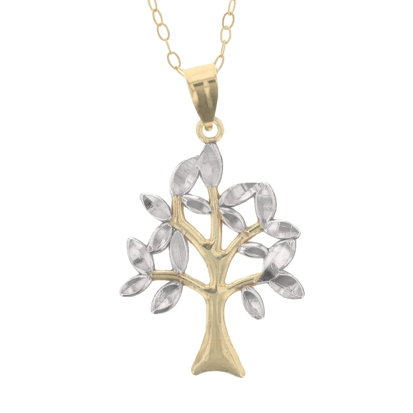 Gold Plated Sterling Silver Diamond Cut Two-Tone Tree of Life Pendant Necklace