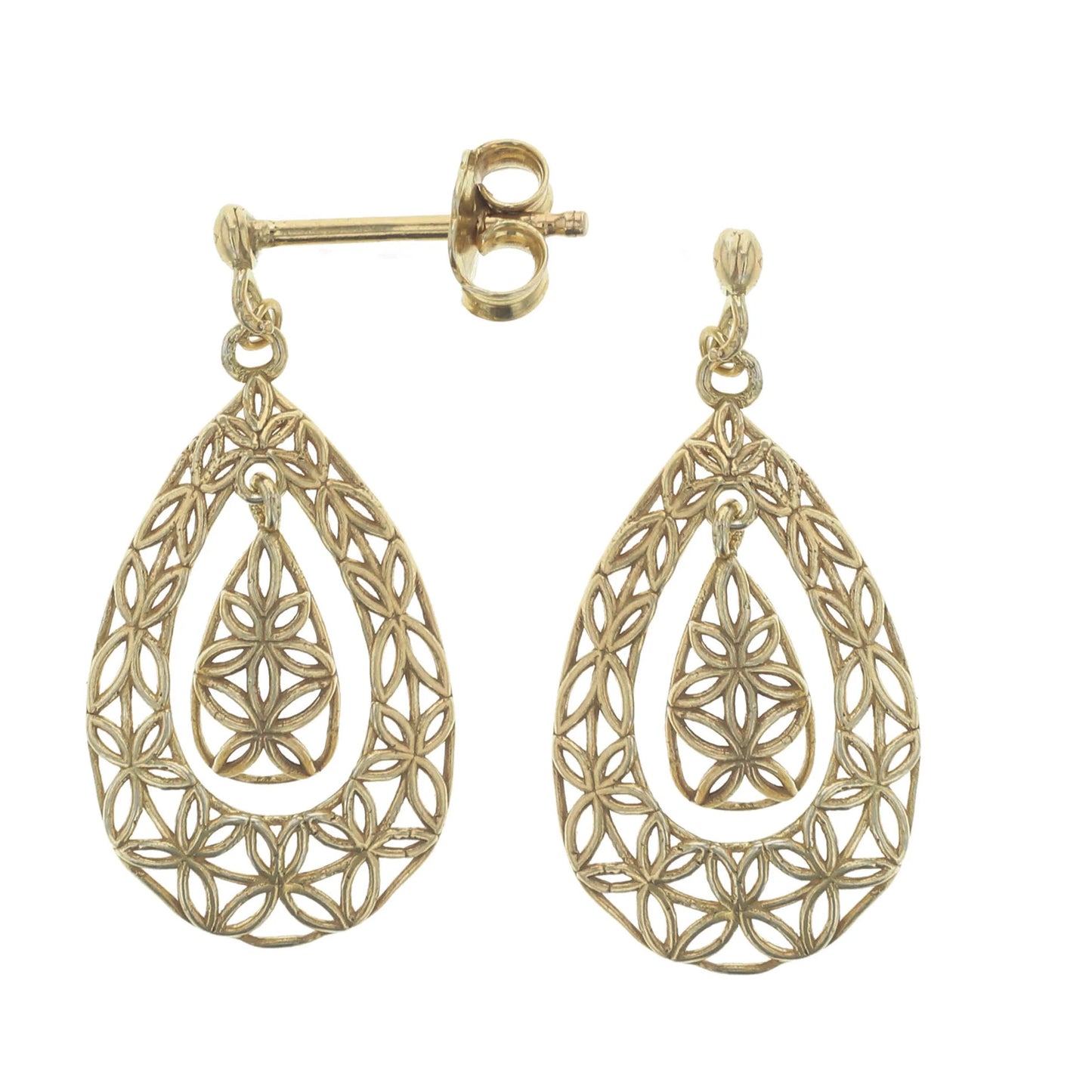 Gold Plated Sterling Silver 3-D Mesh Double Teardrop Earring with Kidney Wire