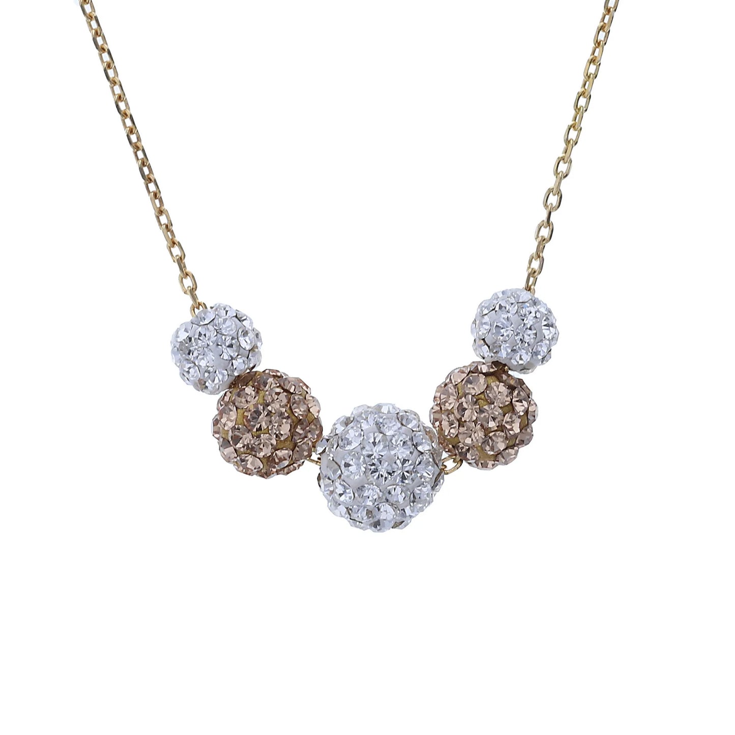18K Gold Plated Sterling Silver 5 Station Crystal Ball Necklace