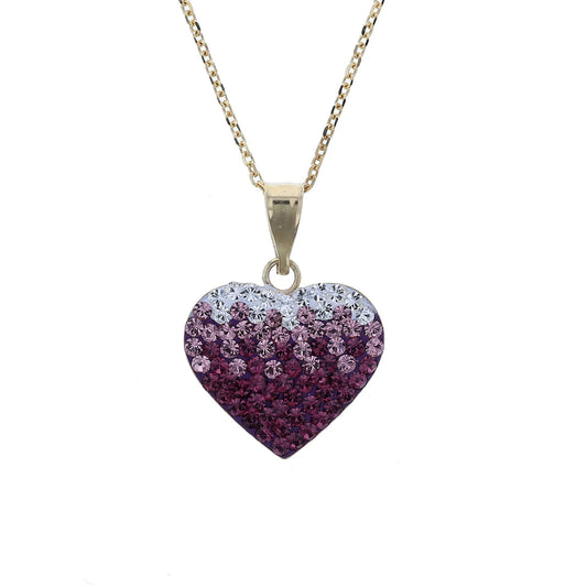 18K Gold Plated Sterling Silver Puffed Heart with Amethyst and White crystal