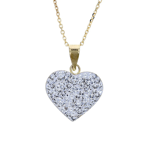 18K Gold Plated Sterling Silver Puffed Heart with White Crystal