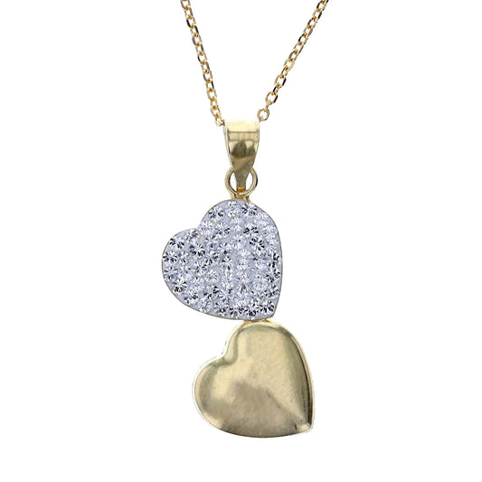 18K Gold Plated Sterling Silver Double Heart With White crystals