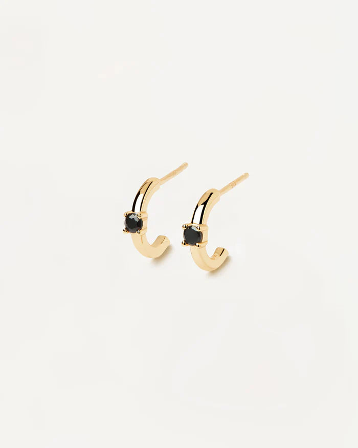 BLACK SOLITARY GOLD/SILVER EARRINGS