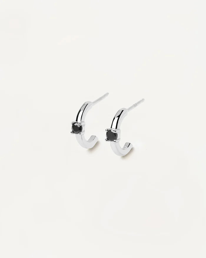 BLACK SOLITARY GOLD/SILVER EARRINGS