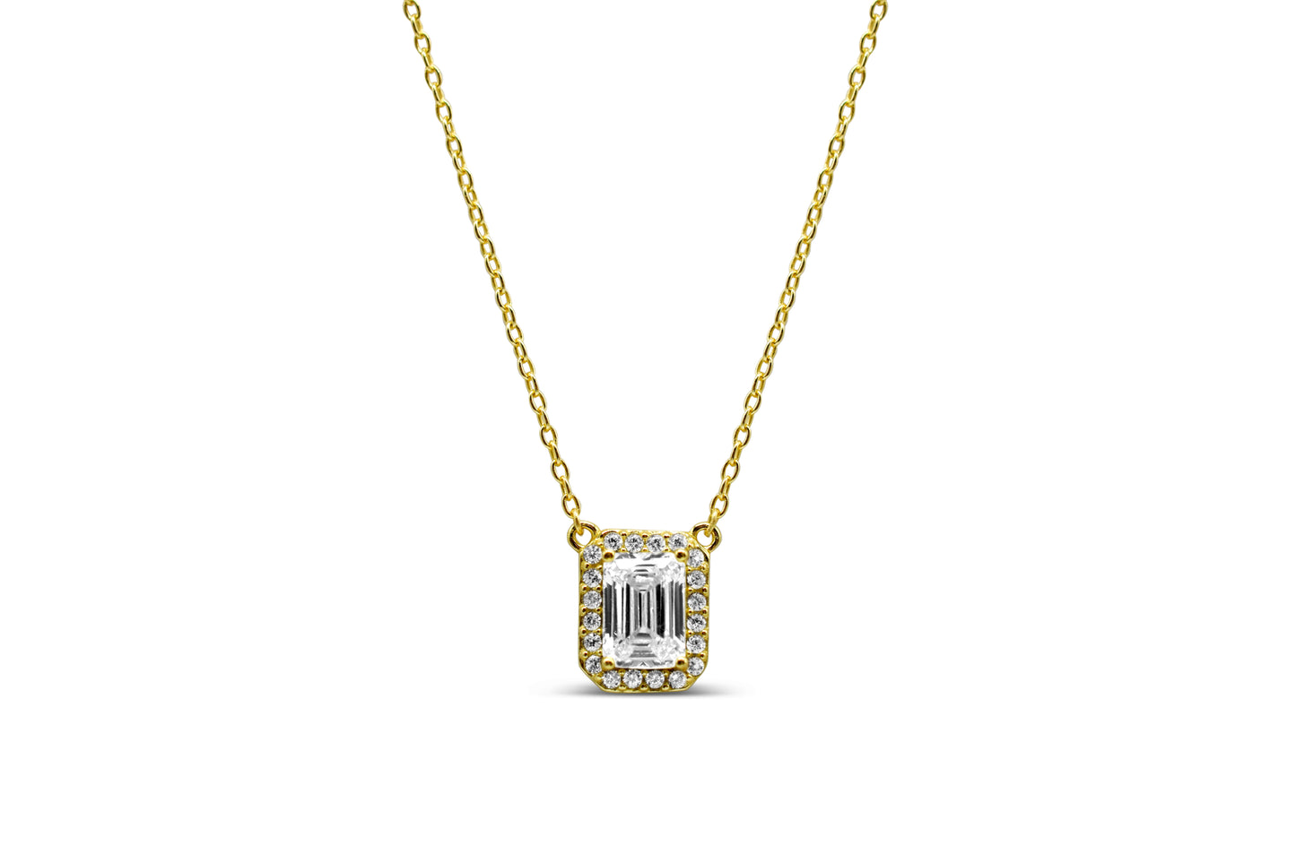 Vertical Baguette Halo Necklace