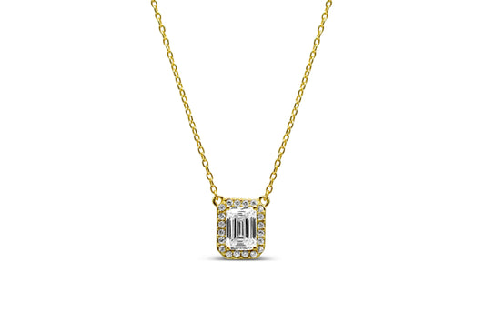 Vertical Baguette Halo Necklace