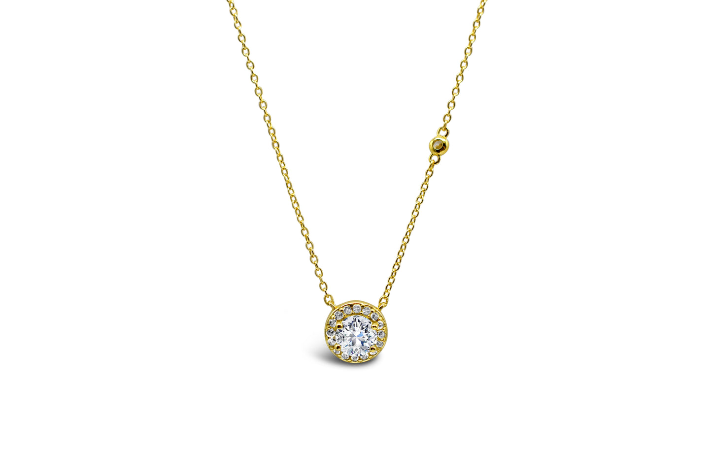 Round Solitaire Halo Necklace