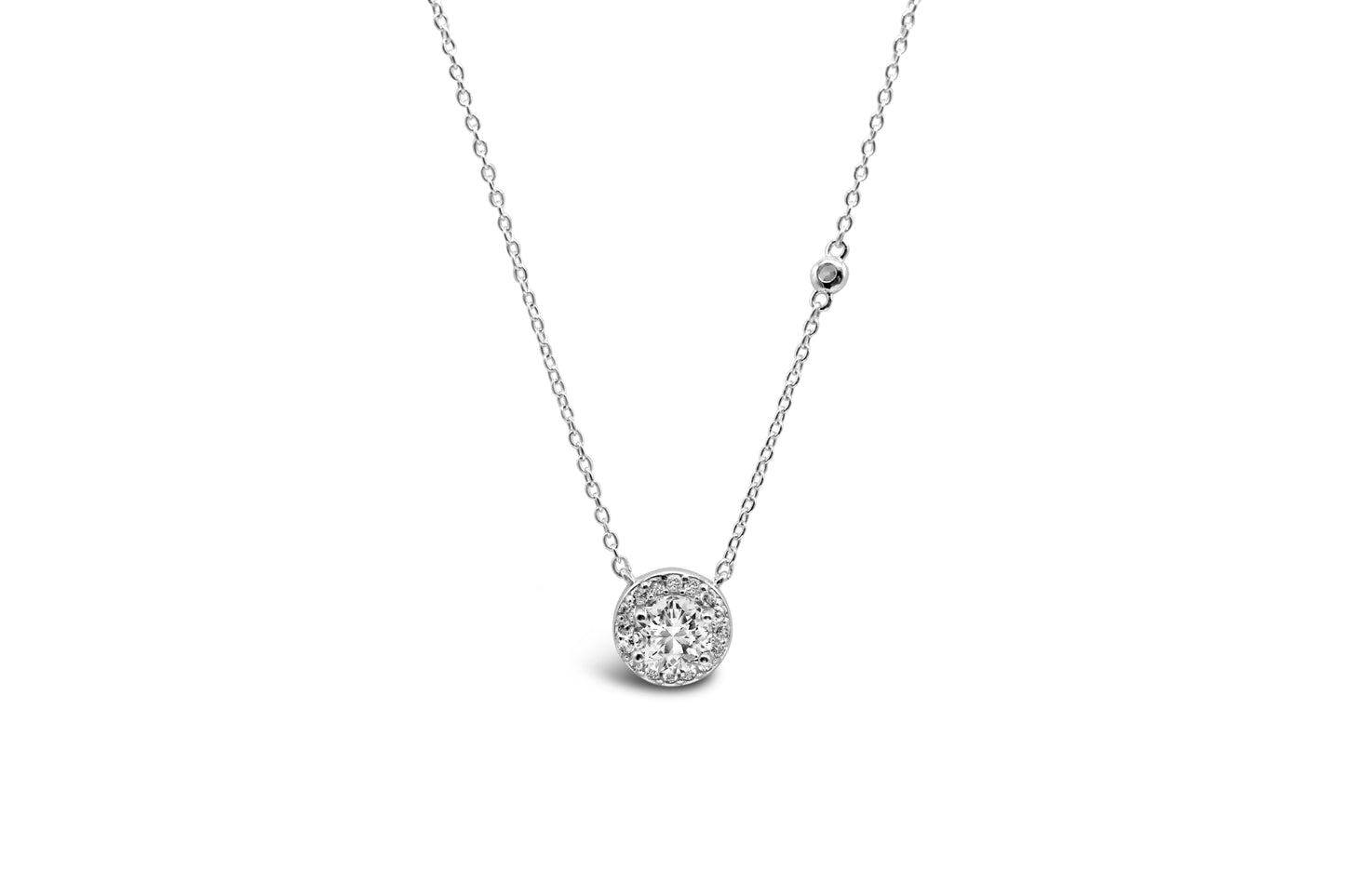 Round Solitaire Halo Necklace