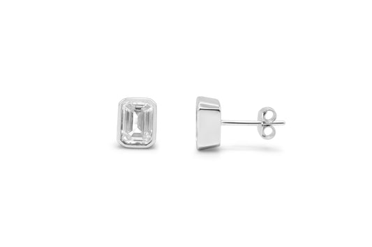 Bezel Baguette Stud Earrings