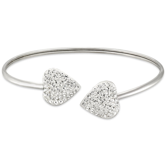 STERLING SILVER OPEN BANGLE WITH CRYSTAL HEART ENDS