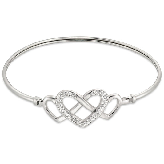 STERLING SILVER FLEX BANGLE WITH WOVEN HEART TOP