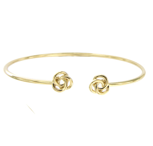 STERLING  SILVER GOLD PLATED  OPEN END BANGLE W/ LOVE KNOT ENDS