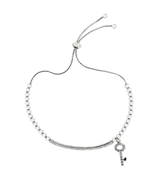 STERLING SILVER BEAD CZ. BRACELET W/ KEY CHARM