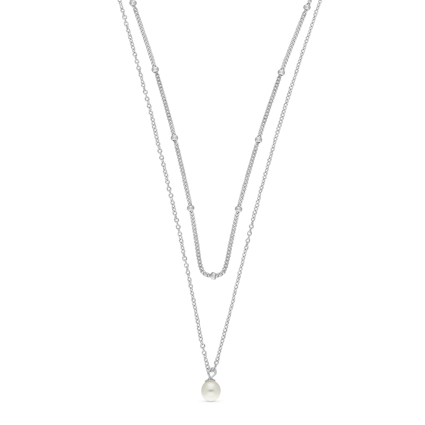 STERLING SILVER 16+1" DOUBLE STRAND NECKLACE WITH PEARL PENDANT