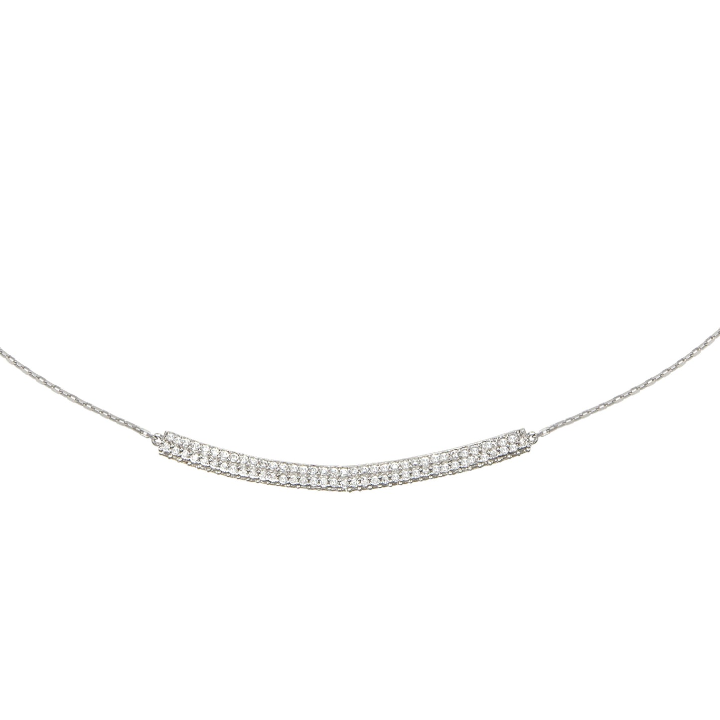 STERLING SILVER CZ PAVE BAR ON CHAIN 18" RHOD