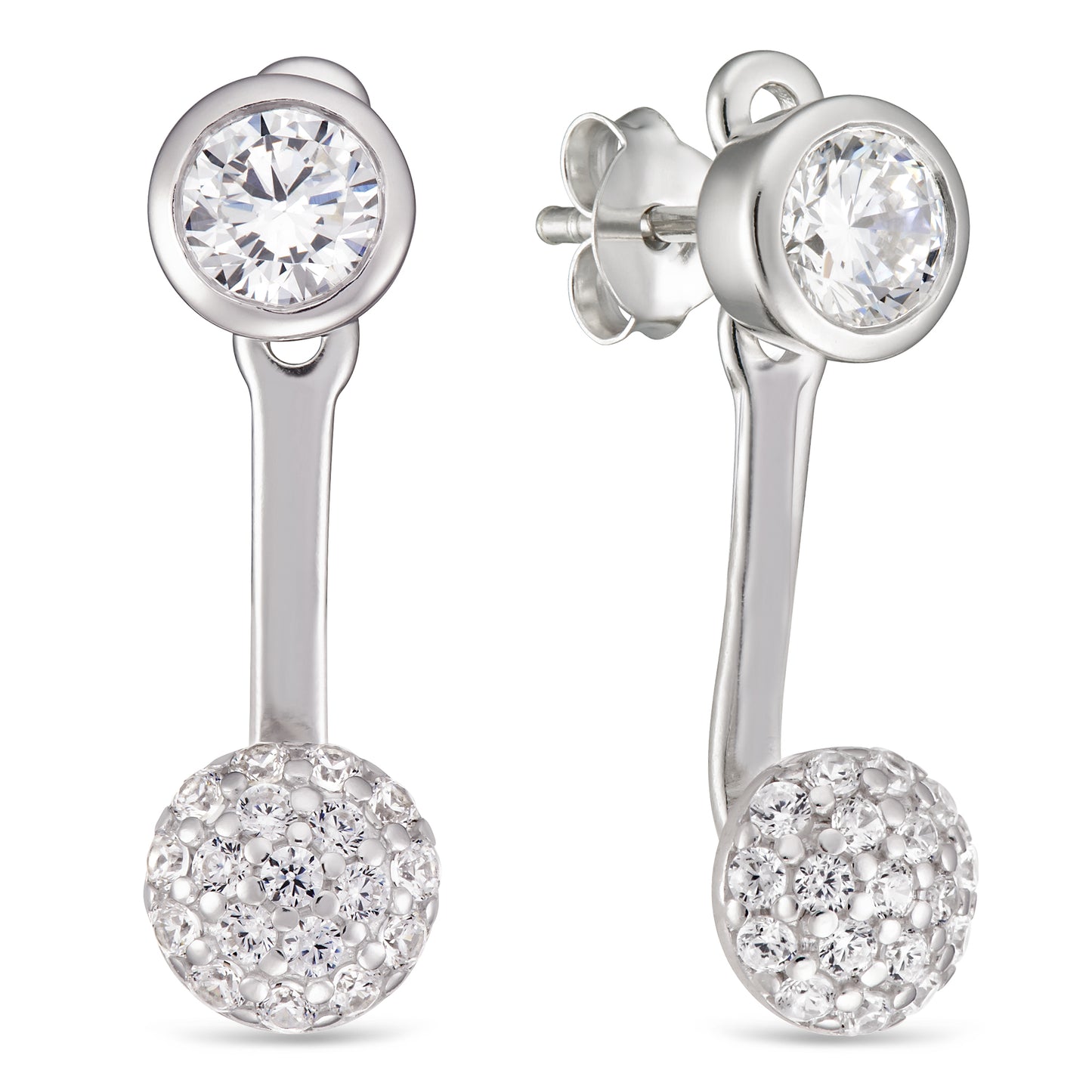 STERLING SILVER FRONT/BACK ROUND WHITE CZ EARRING