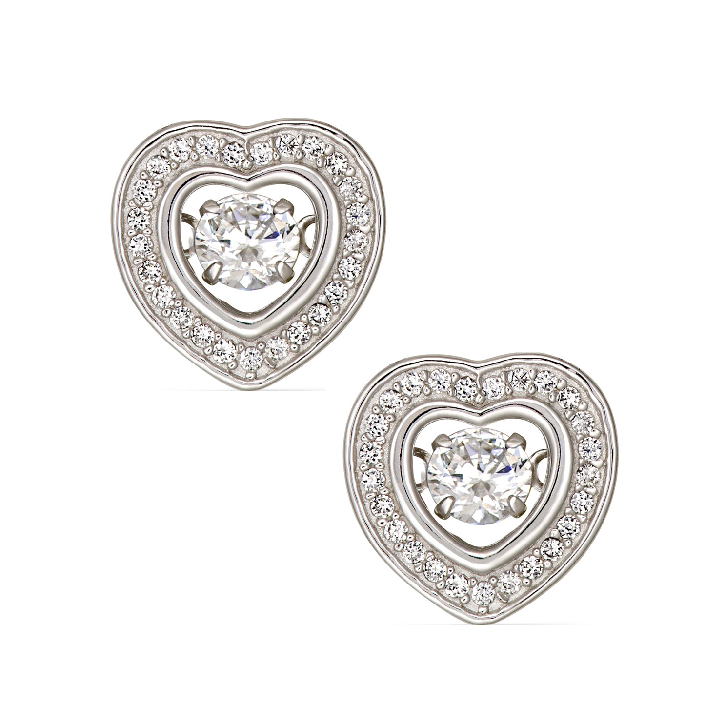 STERLING SILVER EARRINGS HEART STUD CZ