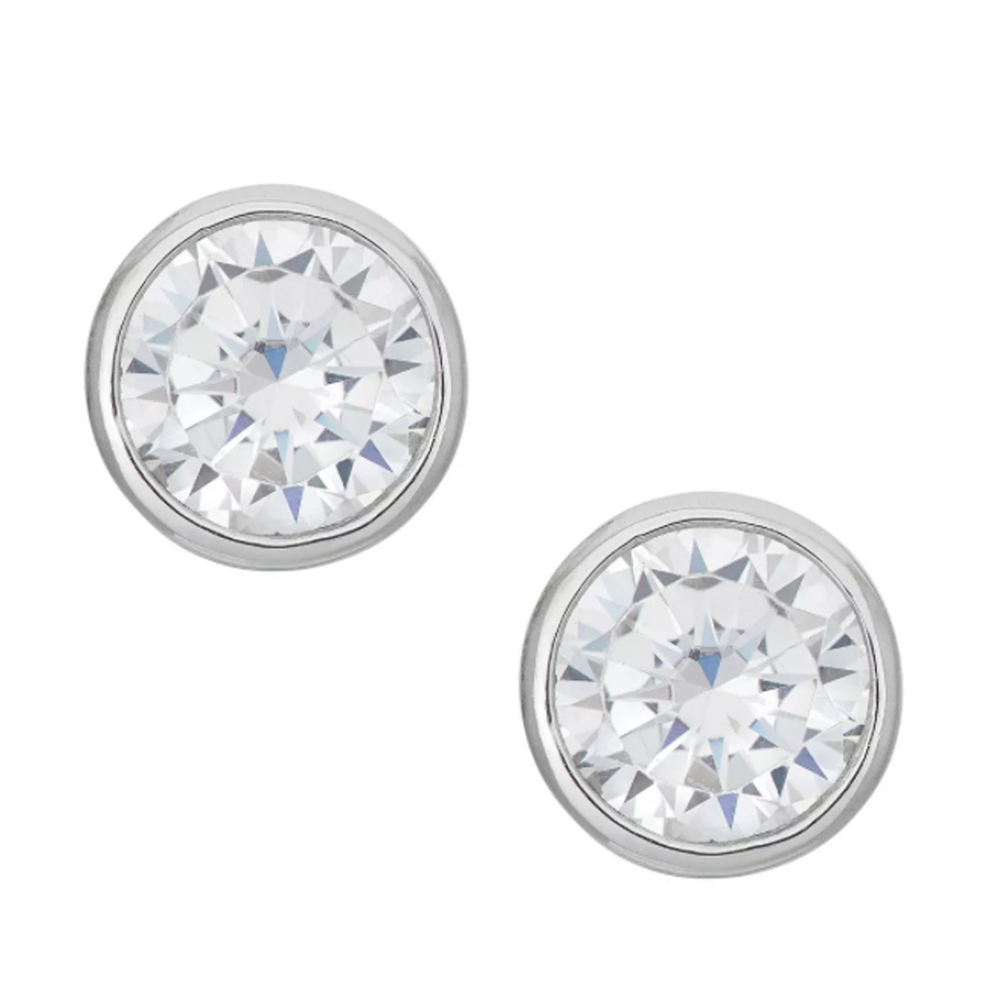 STERLING SILVER  EARRING WHITE CZ BEZEL ROUND 5MM