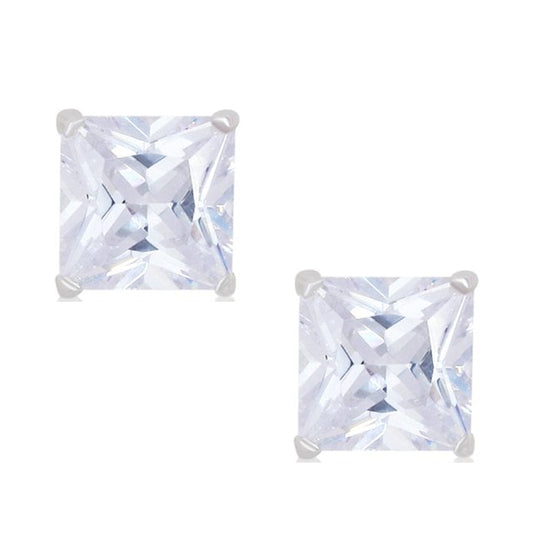 STERLING SILVER EARRING WHITE CZ 5X5MM SQUARE