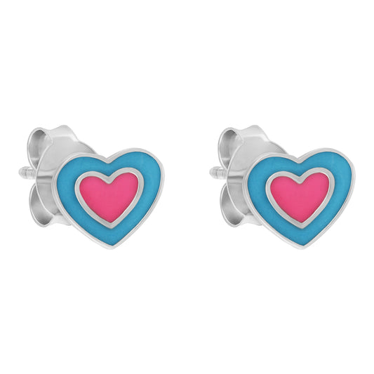 STERLING SILVER ENAMELLED HEART STUD