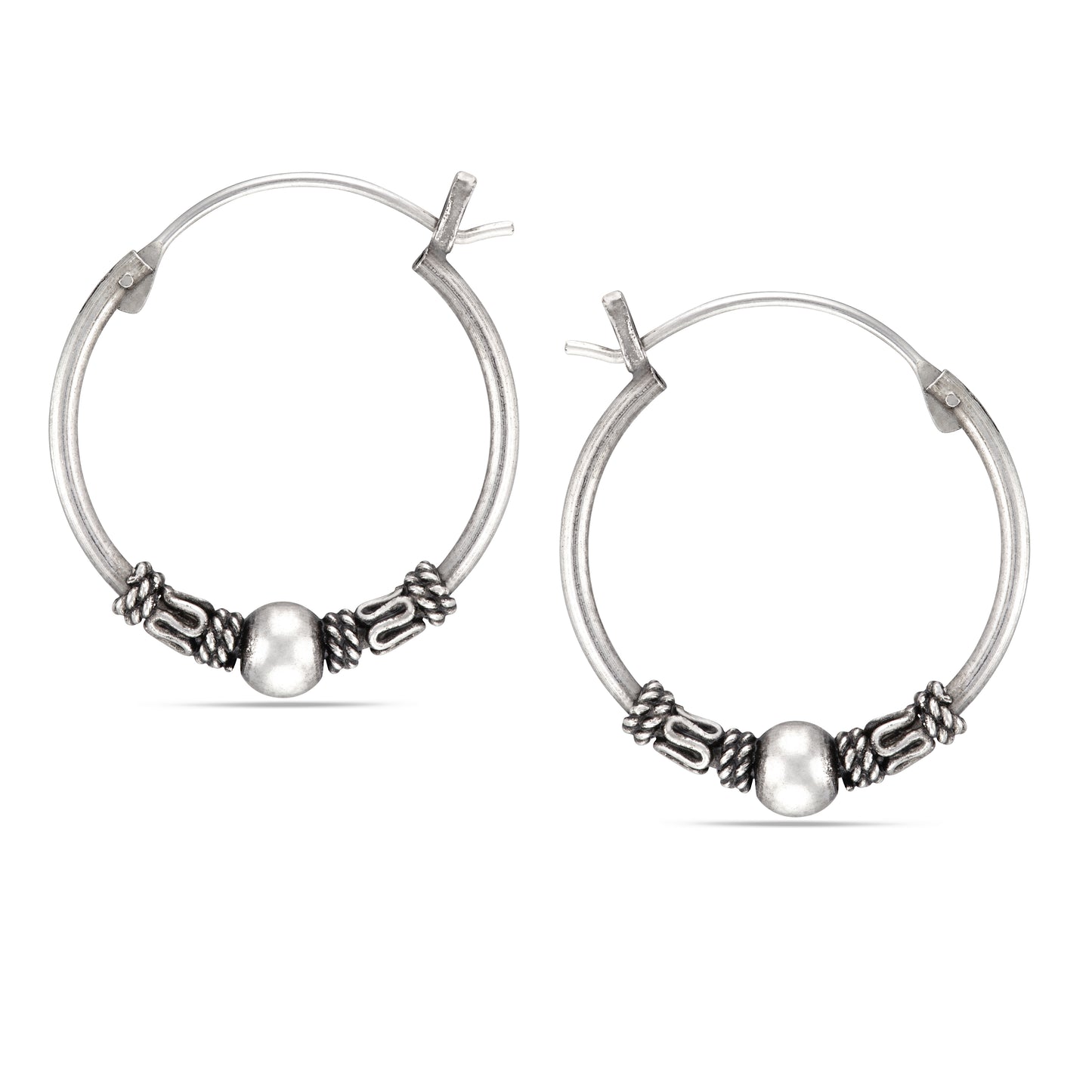 STERLING SILVER BALI "PIN AND CATCH" HOOP (1MM X 19MM) - OXIDIZE