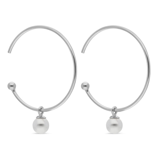 STERLING SILVER HOOP WITH FAUX PEARL