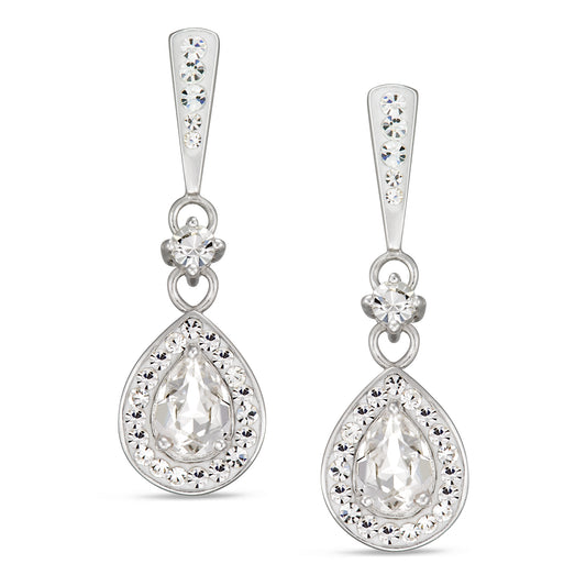 STERLING SILVER  PEAR SHAPE CRYSTAL  DROP EARRINGS