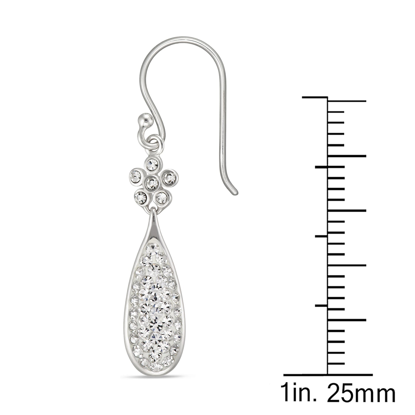 STERLING SILVER WHITE CRYSTAL TEARDROP EARRINGS ON FISHHOOK