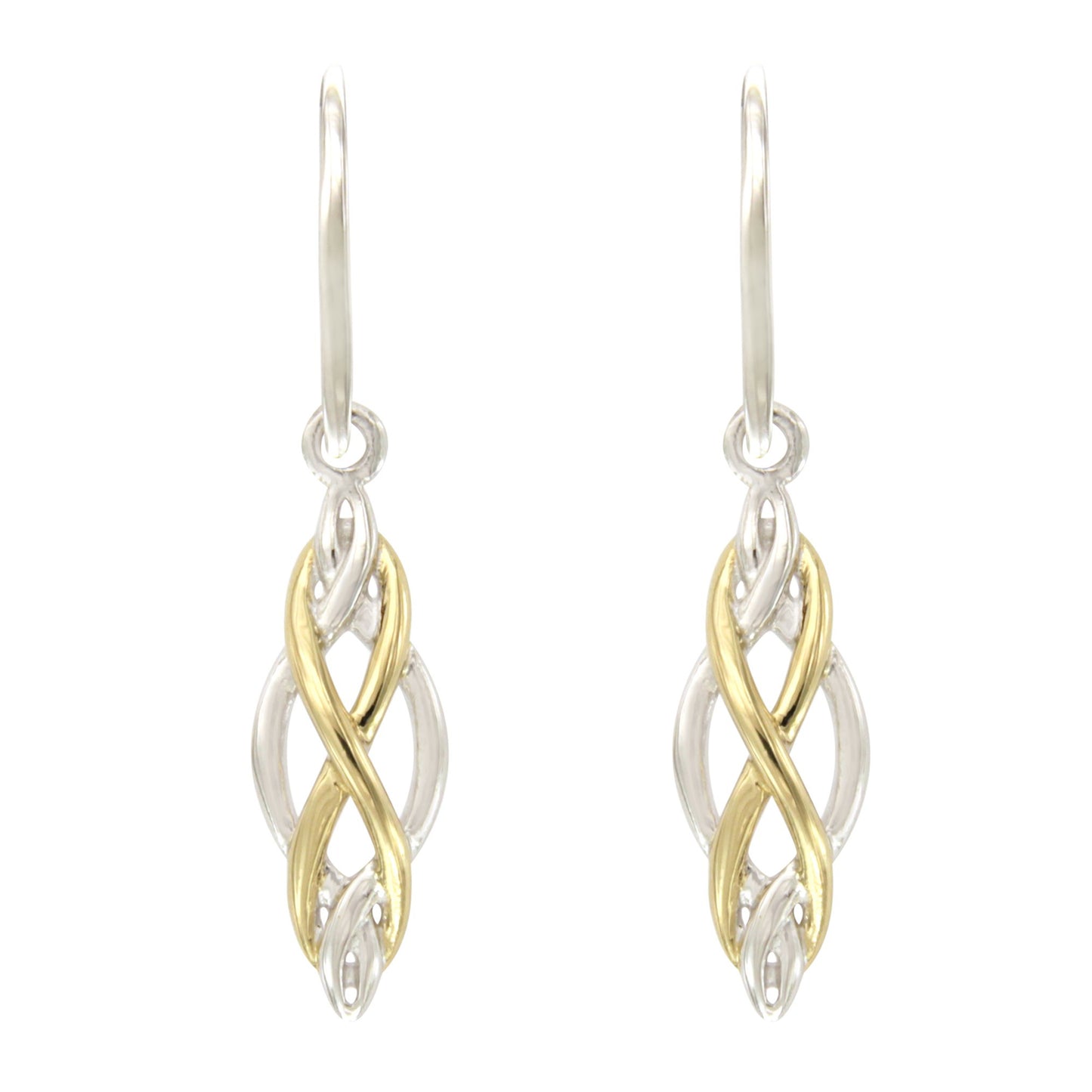 STERLING SILVER TWO TONE SILVER GOLD PLATED  LOVE KNOT DROP EARRING