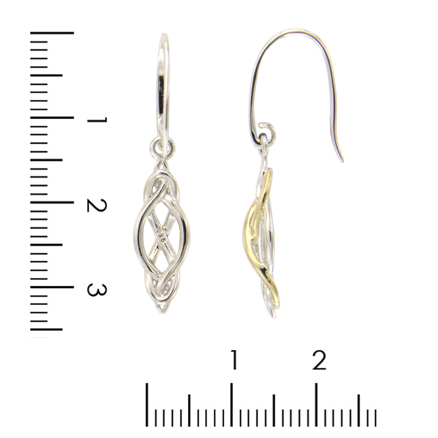 STERLING SILVER TWO TONE SILVER GOLD PLATED  LOVE KNOT DROP EARRING