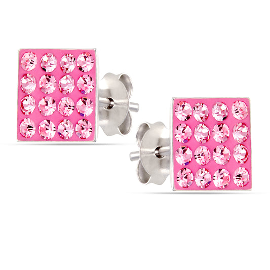 STERLING SILVER  W/LIGHT ROSE  COLOUR CRYSTALS STUD EARRING