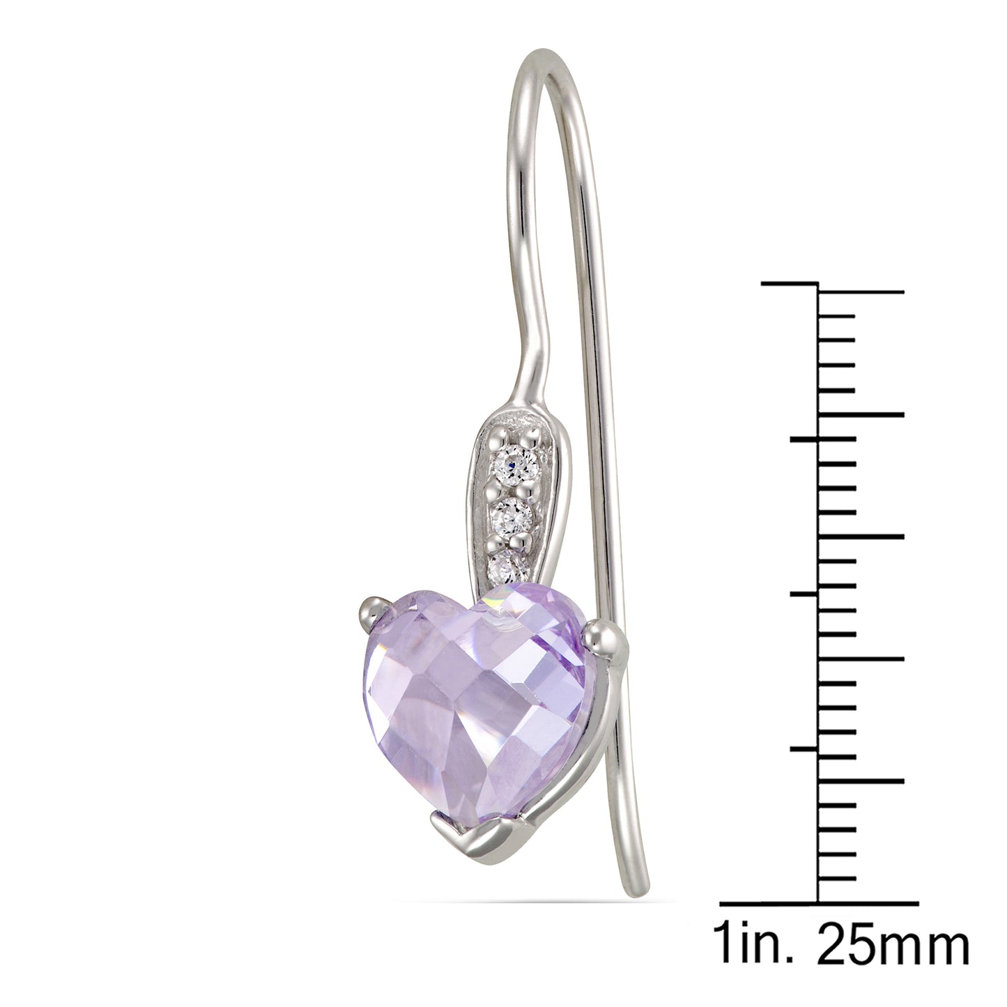 STERLING SILVER LARGE SOFT LILAC HEART ON LEVER BACK