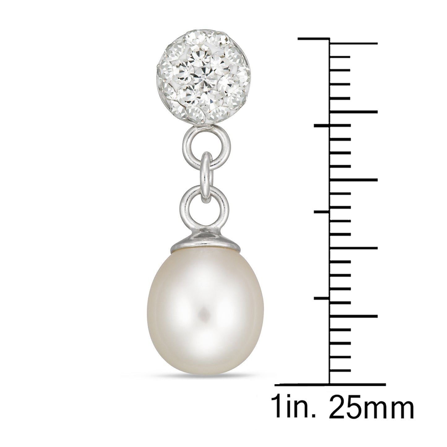 STERLING SILVER FW PEARL DROP FROM CLEAR CRYSTAL TOP