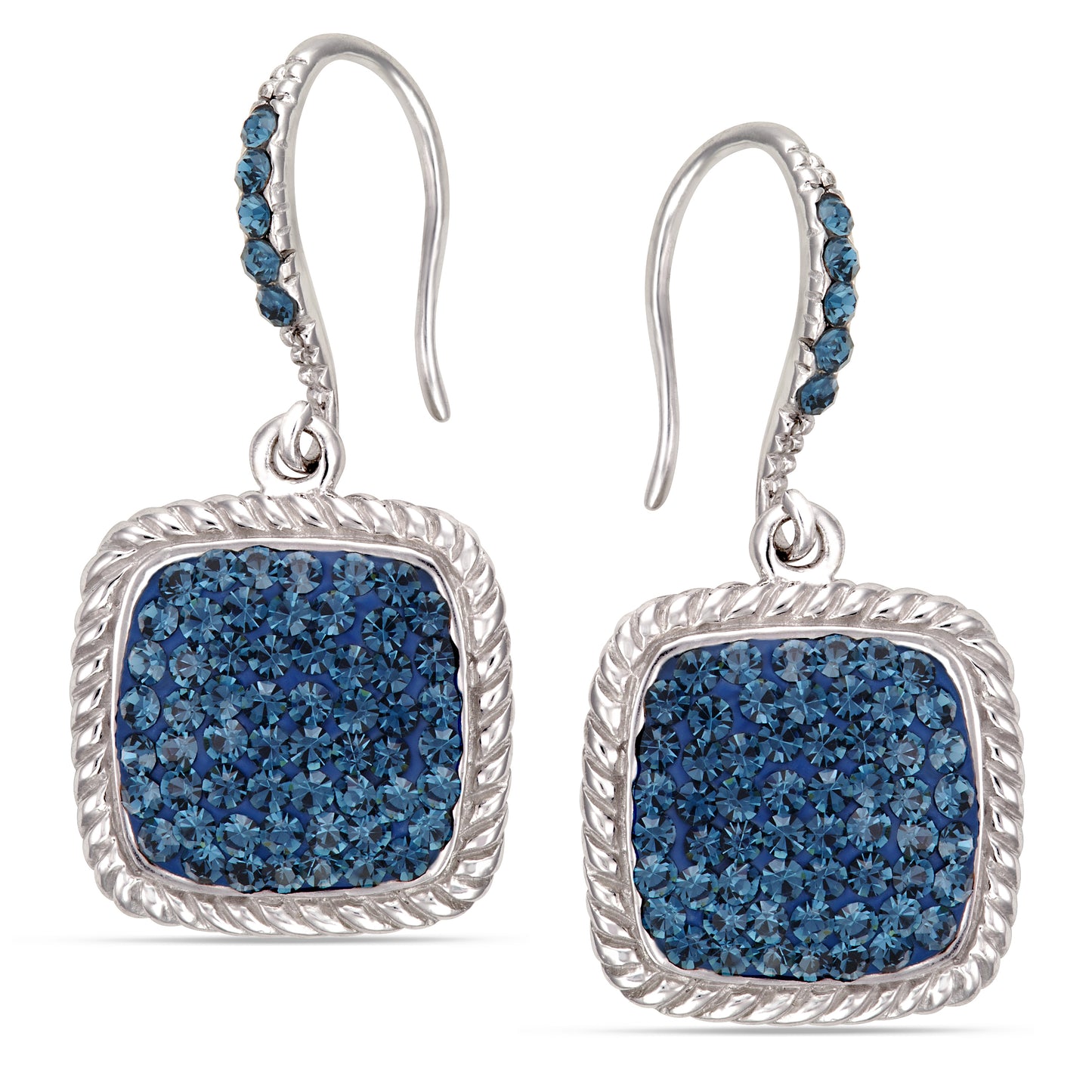 STERLING SILVER SQUARE MONTANA BLUE CRYSTAL DROP EARRING