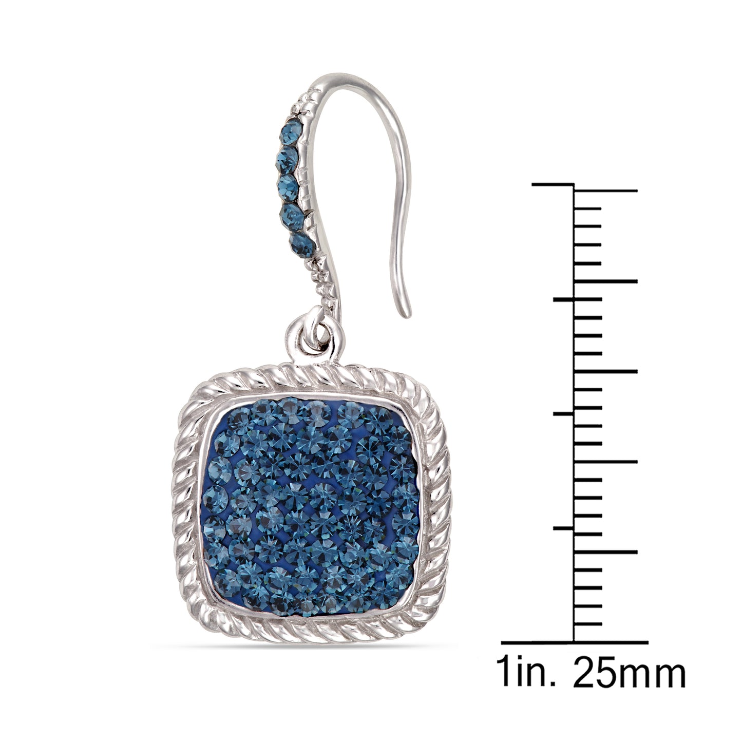 STERLING SILVER SQUARE MONTANA BLUE CRYSTAL DROP EARRING