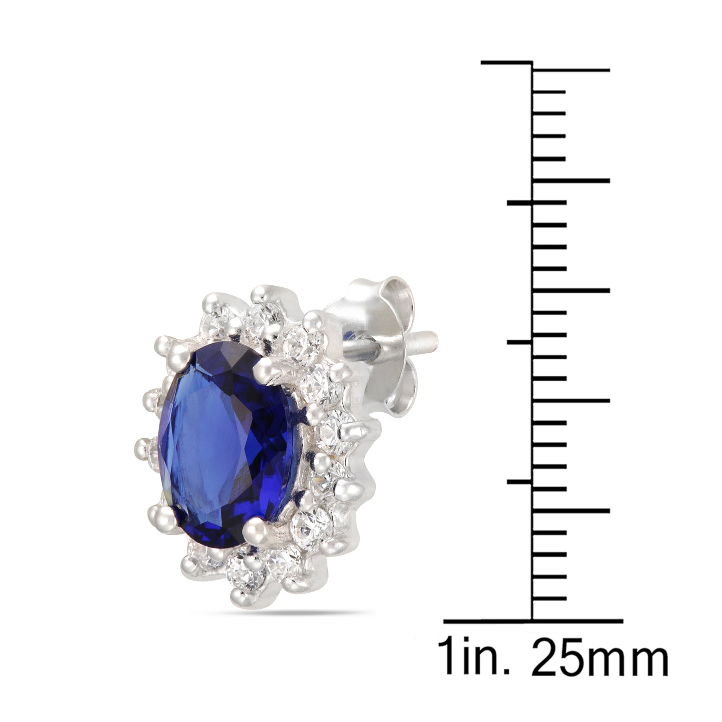 STERLING SILVER OVAL SAPPHIRE CZ FRAMED WITH CUBICS STUDS