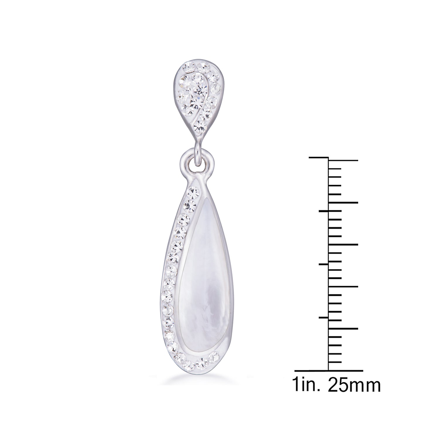 STERLING SILVER SILVER /RHODIUM PLATED PRECIOSA CRYSTAL TEARDROP EARRING W/ MOTHER OF PEARL